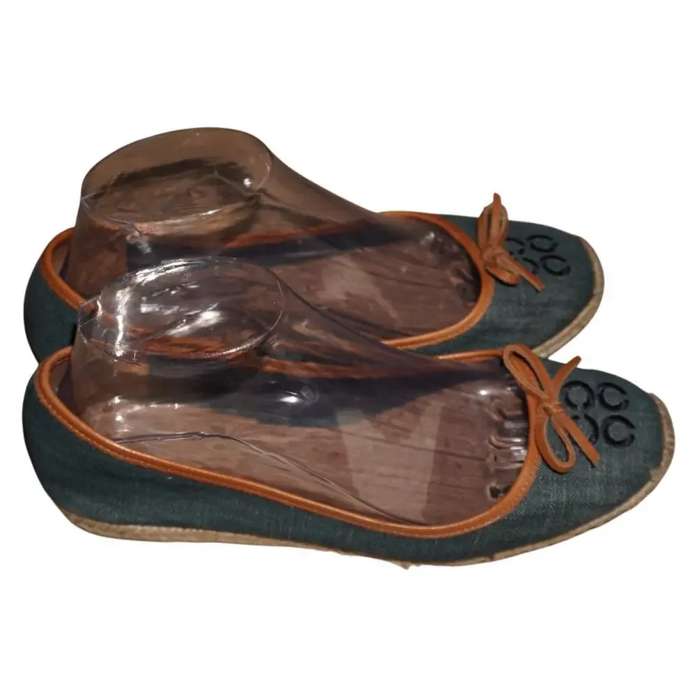 Coach Denim Espadrille Ballet Flats Women’s 10 Blue Tan Logo Bow Casual Shoes - Picture 5 of 9